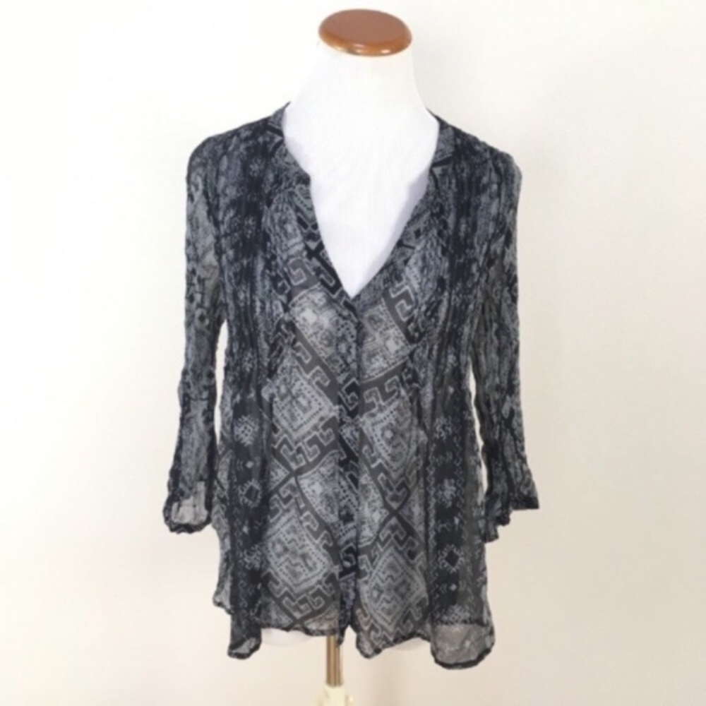 Joie Black White Print Silk Long Sleeves Button Down Blouse Sz Small‎